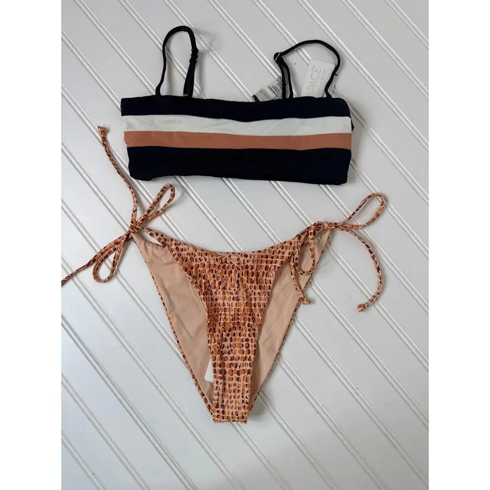 NWT L Space Rebel Striped Swim Top & Brittany Bikini Bottom Surf BUNDLE Size M